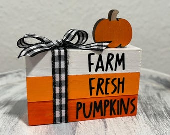 Mini Wood Book Stack: Fall Pumpkin Tiered Tray Decor