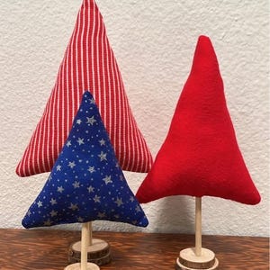 Patriotic Fabric Trees set of 3, Tiered Tray Decor, Rustic Patriotic Decor