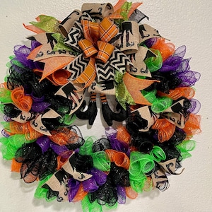 Handmade Witch Halloween Mesh Wreath, 18” Door Decor