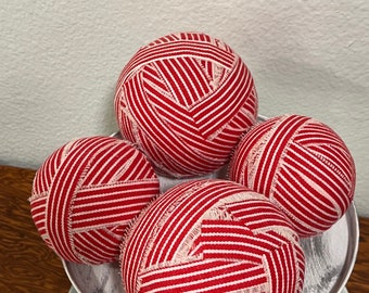 Fabric Wrapped Decorative Balls: Red & White Bowl Fillers, Set of 4