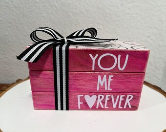 Valentines Wood Book Stack: Pink Tiered Tray Decor