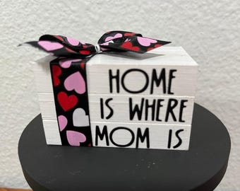 Mini Wood Book Stack, Tiered Tray Decor, I love mom decor