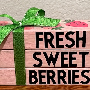 Strawberry book stack-Faux Summer book stack-tiered tray decor,  Strawberry book stack tiered tray decor, 5.75”x3.5”