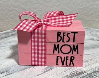 Handmade Mini Book Stack, Mom Ever Tiered Tray Decor