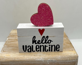 Valentine's Tiered Tray Decor: Mini Wood Book Stack with Heart