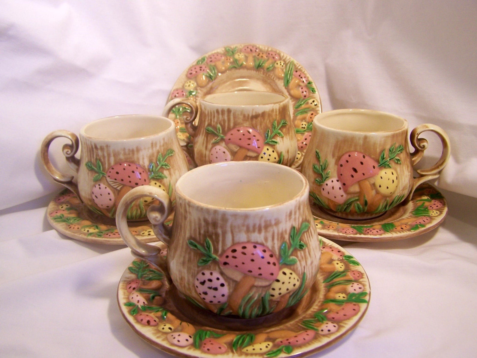 Vintage Pink 12Pc Mushroom Dinnerware Set So Cute | Etsy