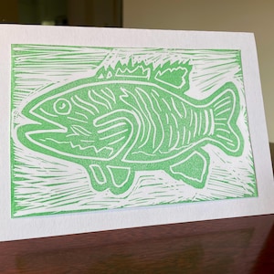 Cartes de voeux achigan, Cartes de voeux achigan à petite bouche, Cartes de poisson 5 x 7, Cartes de poisson vierges, Cartes de poisson vert, Cartes de poisson vert estampées