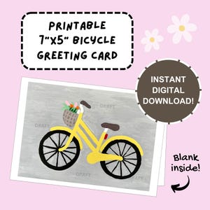 Imprimable carte de voeux vélo jaune 7 x 5, carte vélo, carte d'anniversaire, carte de remerciement, vélos, printemps, carte 5 x 7, carte numérique, voyage