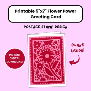 Cartão de felicitações temático de selo postal Flower Power 5x7 para impressão, cartões 5x7, cartões de flores, cartões florais, cartão de aniversário, cartão de dia dos namorados