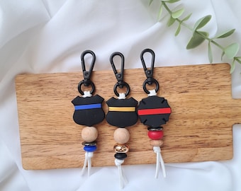 911 Dispatcher Keychain, Police Fire Ambulance, Thin Line Silicone Badge Accessory