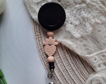 Floral Silicone Badge Holder, Nurse Teacher ID Clip, Alligator Clasp Reel