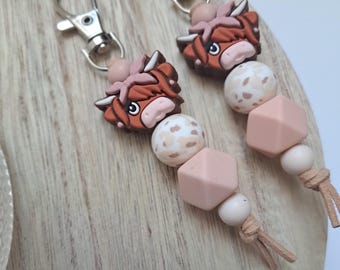 Highland Cow Silicone Beaded Keychain, Western Decor