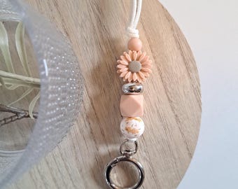 Boho Silicone Bead Lanyard, Daisy Flower ID Holder, Key Chain Accessory