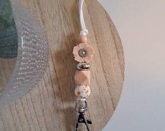 Boho Silicone Bead Lanyard, Daisy Flower ID Holder, Key Chain Accessory