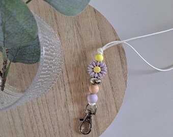 Boho Silicone Bead Lanyard, Daisy Flower ID Holder, Key Chain Accessory