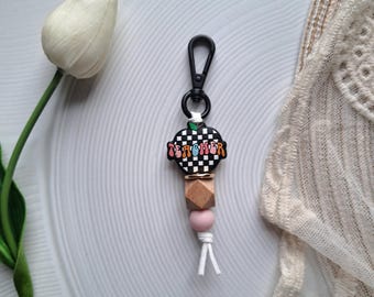Retro Teacher Keychain, Silicone Wood Beads, Nylon Paracord Holder