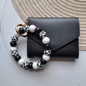 Armband und Brieftasche mit Karomuster, Retro-Armband in Schwarz und Weiß