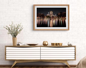 Arte mural con el horizonte de Boston / Fotografía de Boston / Impresión de Boston / Póster de Boston / Jardín público de Boston / Horizonte de la ciudad / Boston / Jardín público