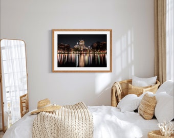 Arte mural con el horizonte de Boston / Fotografía de Boston / Impresión de Boston / Póster de Boston / Jardín público de Boston / Horizonte de la ciudad / Boston / Jardín público