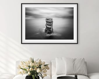 Downpatrick Head Print | Dún Briste Sea Stack | Black and White Ireland Photography | Long Exposure Coastal Fine Art