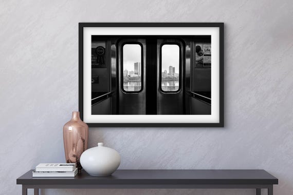 Fine Art Boston Subway Photo Print | Urban Photography Train Window | Skyline Black and White Cityscape Wall Art | Massachusetts Gift