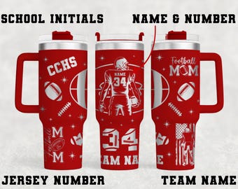 Personalized Football Mom Tumbler – 40 oz Engraved Stainless Steel School Spirit Cup, Custom Player Name Drinkware