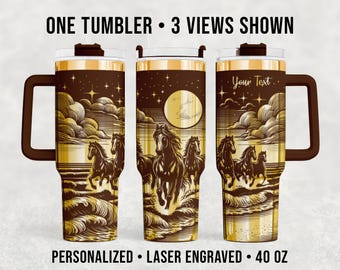 Personalized Horse Tumbler – 40 oz Engraved Stainless Steel Cup for Horse Lovers