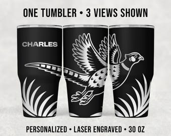 Personalized Pheasant Hunter Tumbler, 30 oz Engraved Stainless Steel Cup, Custom Name Hunting Gift