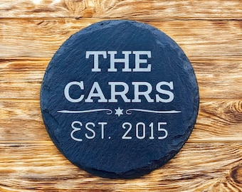 Personalized Slate Coasters, Custom Family or Ranch Name, Engraved Western Rustic Home Bar Decor