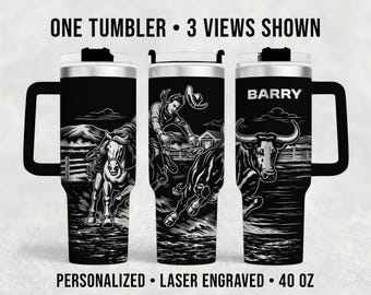 Steer Wrestler Gift – Personalized Rodeo Cowboy Tumbler 40 oz – Bulldogger Western Cup