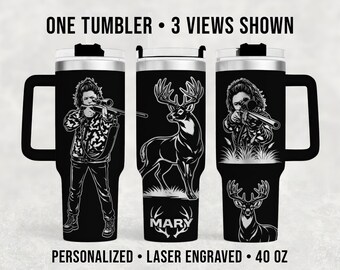 Personalized Deer Hunting Tumbler for Women, 40 oz Whitetail Hunter Gift, Custom Name Cup