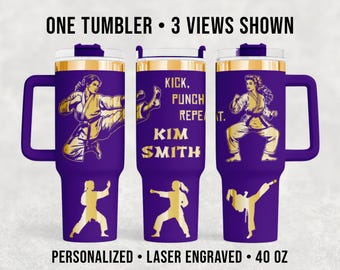 Personalized Karate Girl 40 oz Tumbler, Engraved Martial Arts Gift, Custom Name Cup for Karate or Taekwondo Student