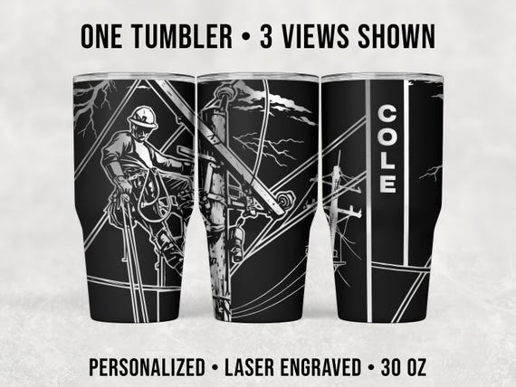 Personalized Lineman Tumbler 30 oz, Engraved Utility Lineworker Cup, Custom Name Lineman Drinkware