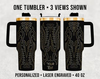 Western Boot Stitching Tumbler: 40 oz Engraved Stainless Steel Cup, Rodeo Cowgirl Mug, Rockabilly Cowboy Mug, Country Girl Ranch Drinkware