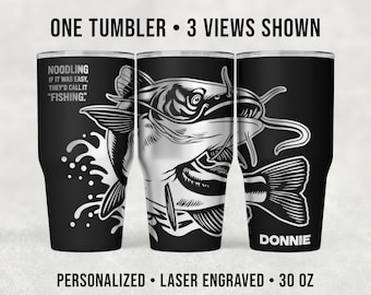 Personalized Catfish Noodling Tumbler, 30 oz Laser Engraved Hand Fishing Stainless Steel Cup
