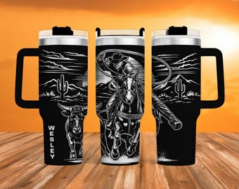 40 oz Steer Roping Tumbler, Personalized Western Rodeo Cup
