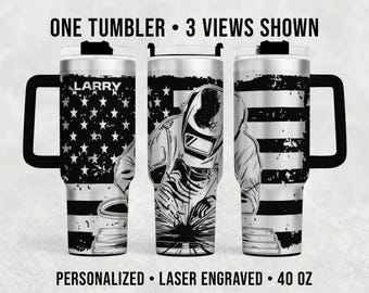 Personalized Welder Tumbler 40 oz, Engraved Stainless Steel Tradesman Cup