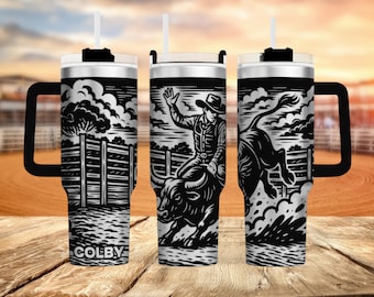 Bull Rider Tumbler 40 oz – Western Rodeo Gift, Custom Name Personalized