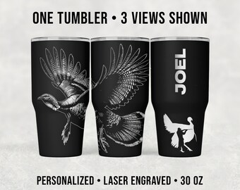 Turkey Hunting Tumbler 30 oz – Personalized Engraved Stainless Steel Cup, Custom Gobbler Hunter Gift