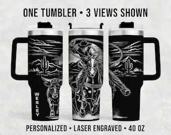 40 oz Steer Roping Tumbler, Personalized Western Rodeo Cup