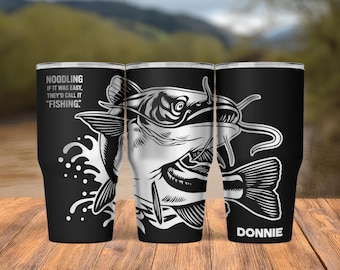 Personalized Catfish Noodling Tumbler, 30 oz Laser Engraved Hand Fishing Stainless Steel Cup