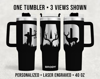 Personalized Dad Hunting Tumbler – 40 oz Laser Engraved Deer Archery Cup