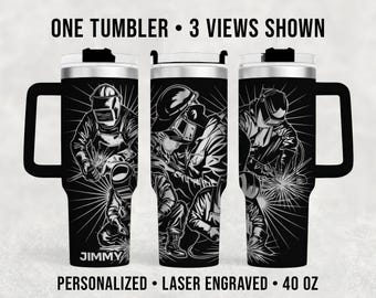 Welder Tumbler 40 oz – Engraved Welding Gift for Tradesman, Custom Name