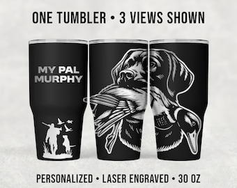 Hunting Labrador Tumbler 30 oz, Custom Laser Engraved Powder Coated Stainless Steel, Waterfowl Hunter Travel Mug, Black Lab Duck Dog Cup