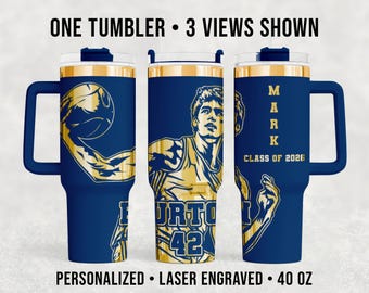 Personalized Basketball Tumbler, 40 oz Custom Player Name and Number Cup, Sports Parent