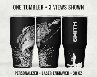 Bass Fishing Tumbler 30 oz – Personalized Largemouth Angler Gift