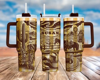 Western Ranch Tumbler 40 oz – Laser Engraved Custom Name Gift