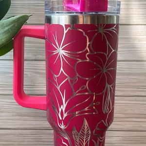 Engraved 40oz Tumbler | Fanley 40oz Tumbler | Floral Tumbler | Plumeria Tropical Pattern | other colors available