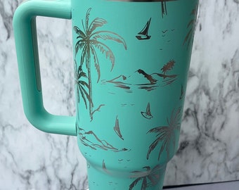 Engraved 40oz Tumbler | Fanley 40oz Tumbler | Hawaiin Tumbler | Palm Tree Tumbler| Ocean Tumbler |  other colors available