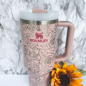 Engraved 40oz Tumbler | Stanley H2.0 Quencher | Rose Print Tumbler | Flower Tumbler | Rose Quartz Tumbler 23 colors available